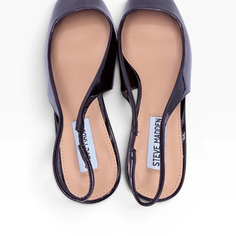 Steve Madden NWOB Kari Slingback Pump 8M Black Patent Pointed Toe Kitten Heel - Picture 5 of 8